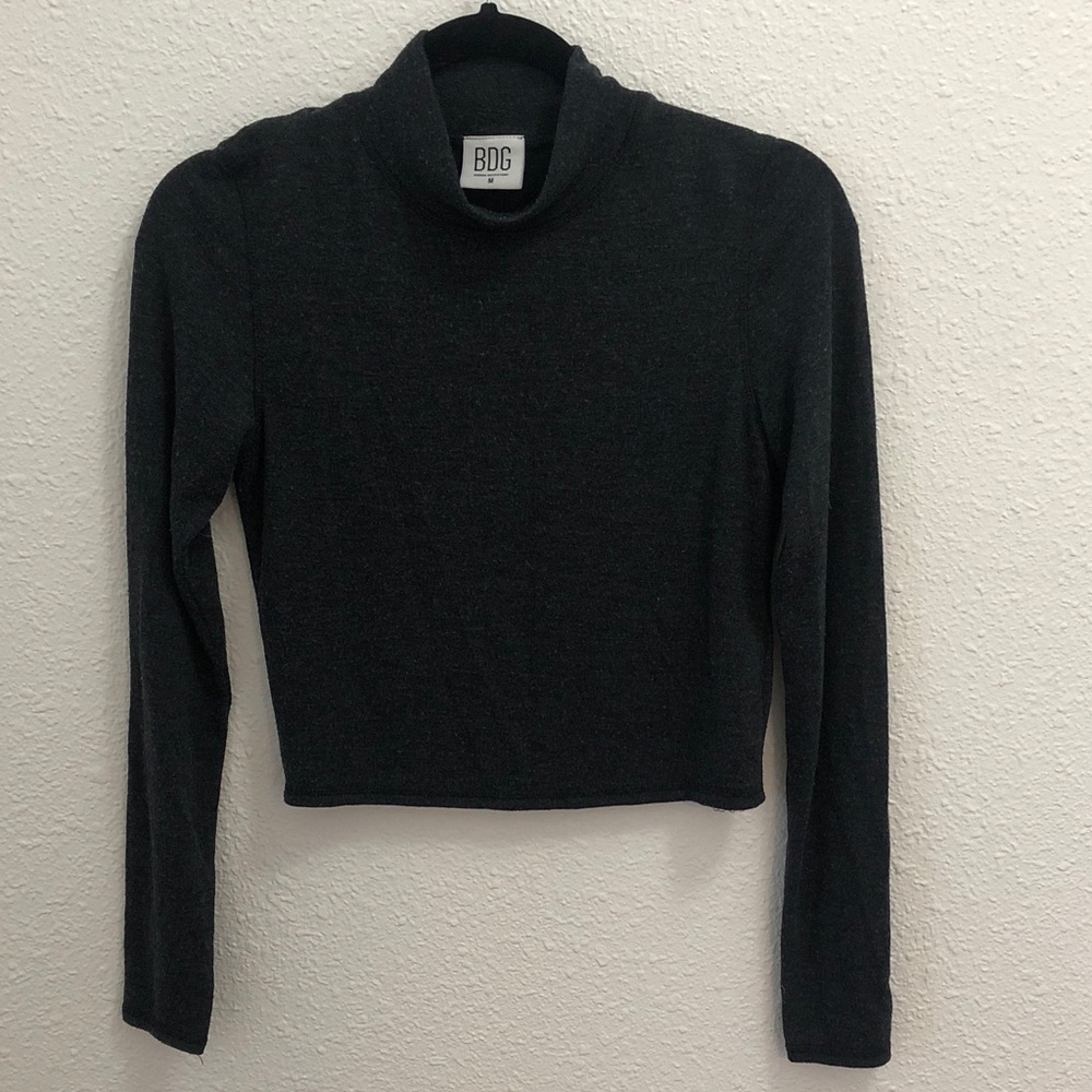 BDG Women's Dark Gray Long-Sleeve Cropped Turtleneck Top